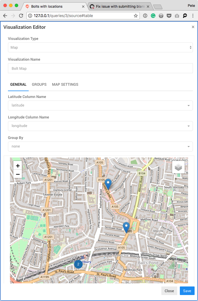Screenshot of Redash Map UI